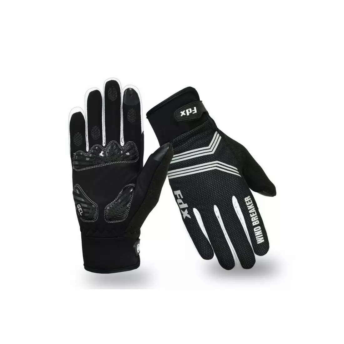 FDX zimné cyklistické rukavice Wind Breaker Gel, čierna a biela