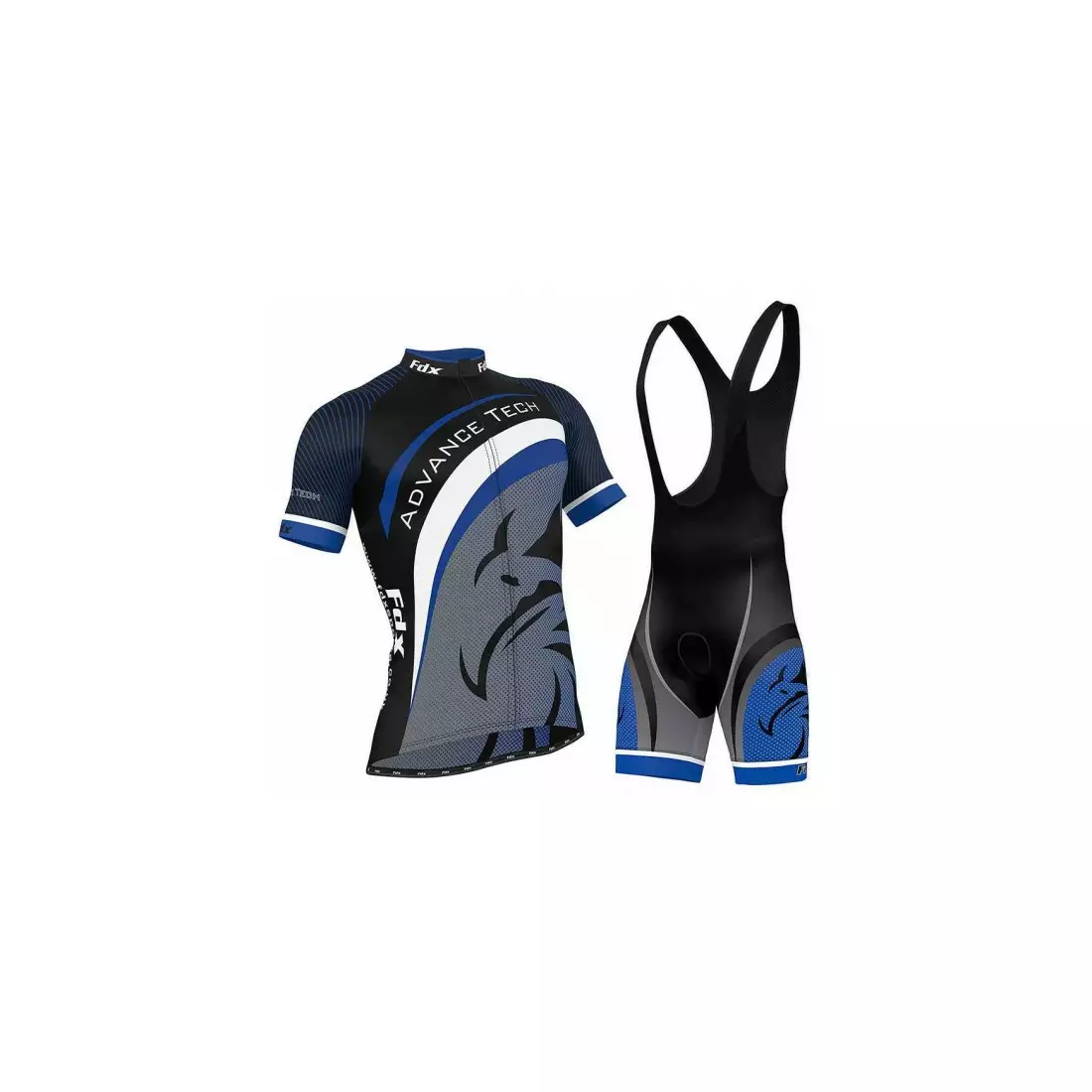 Cyklistický set FDX 1060: cyklistický dres + náprsníkové šortky s vsadkou, modrá