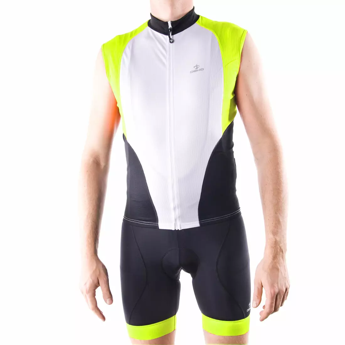 DEKO HAITI II pánsky cyklistický dres bez rukávov, bielo-fluór