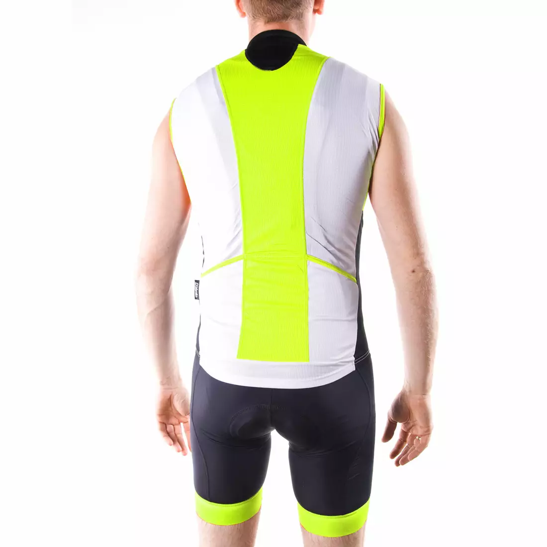 DEKO HAITI II pánsky cyklistický dres bez rukávov, bielo-fluór