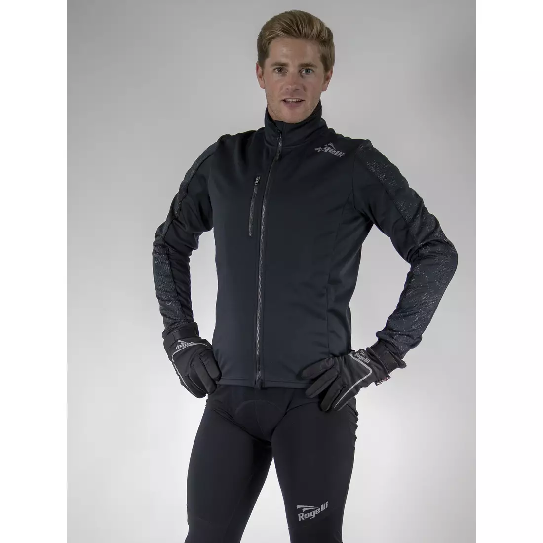 ROGELLI RENON 3.0 zimná cyklistická bunda, softshellová, reflexná, čierna