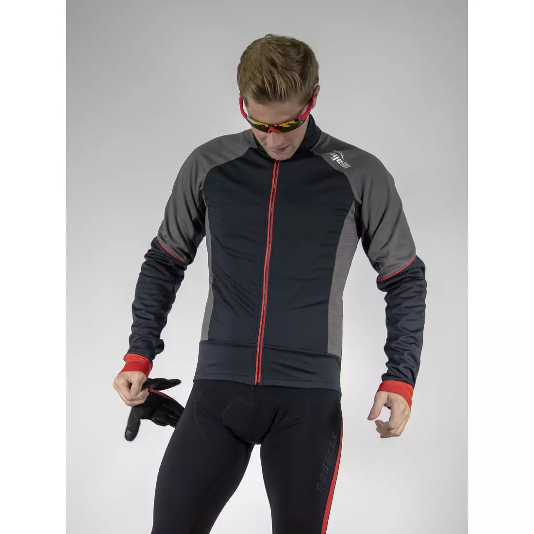 ROGELLI TRANI 4.0 zimná softshellová cyklistická bunda čierno-šedo-červená