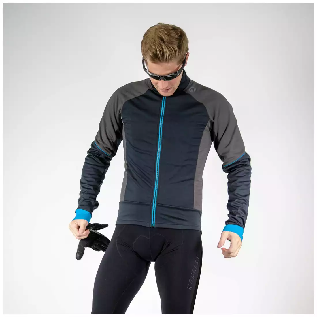 ROGELLI zimná cyklistická bunda softshellová TRANI 4.0, čierno-šedo-modrá