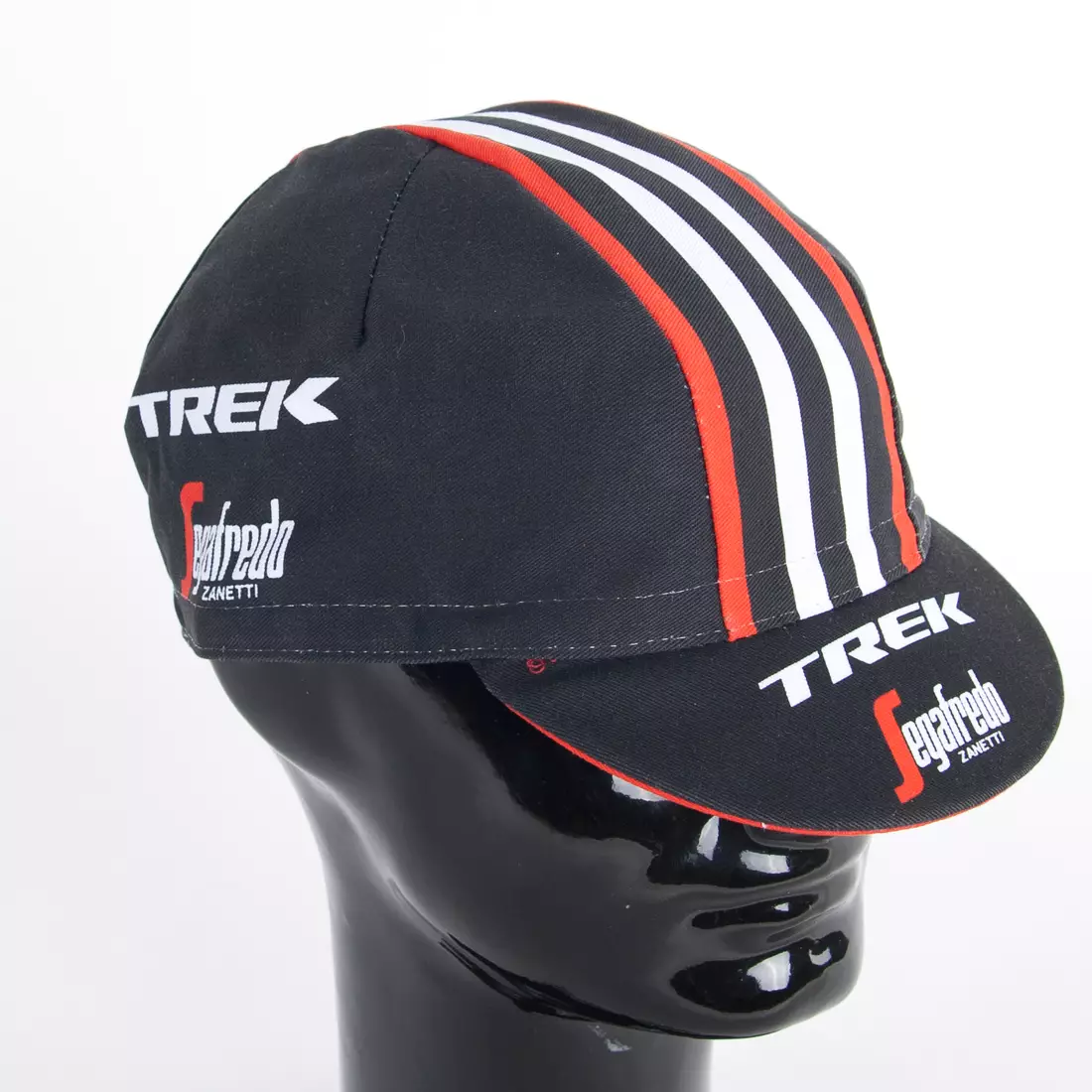 Cyklistická čiapka Apis TREK Segafredo Zanetti, čierne, biele a červené pruhy