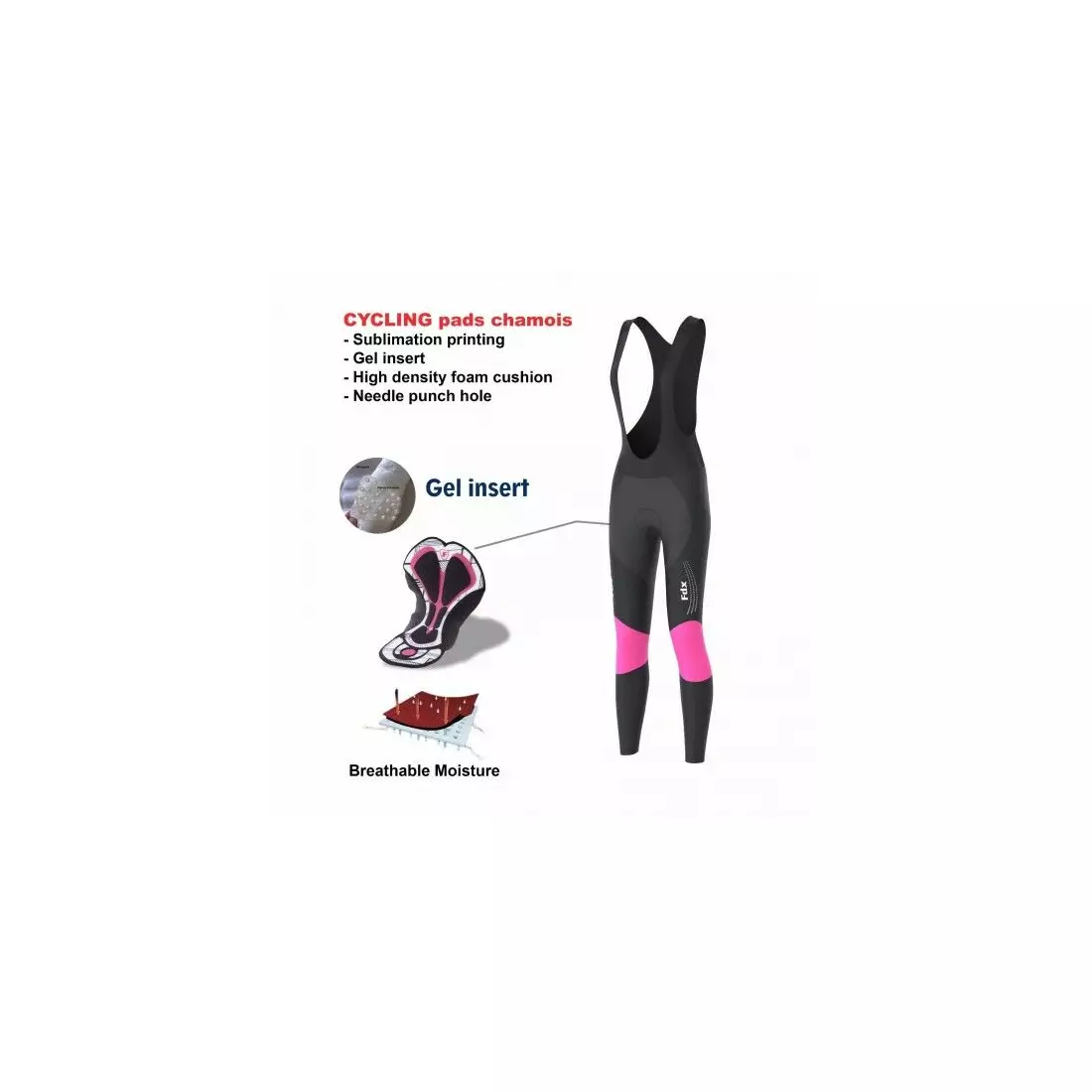 FDX 1460 dámske zateplené cyklistické nohavice, čierne a ružové