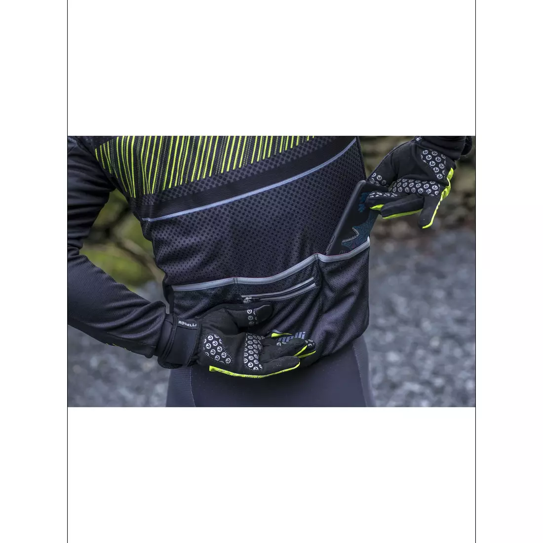 ROGELLI RITMO ľahko izolovaná cyklistická bunda, čierna-fluór žltá