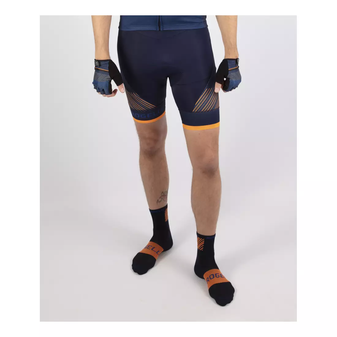 ROGELLI RITMO pánske cyklistické kraťasy so trakmi, modré a oranžové 001.265
