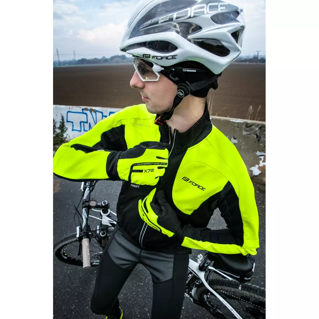 FORCE X100 zimná cyklistická bunda, čierna fluór žltá 899860