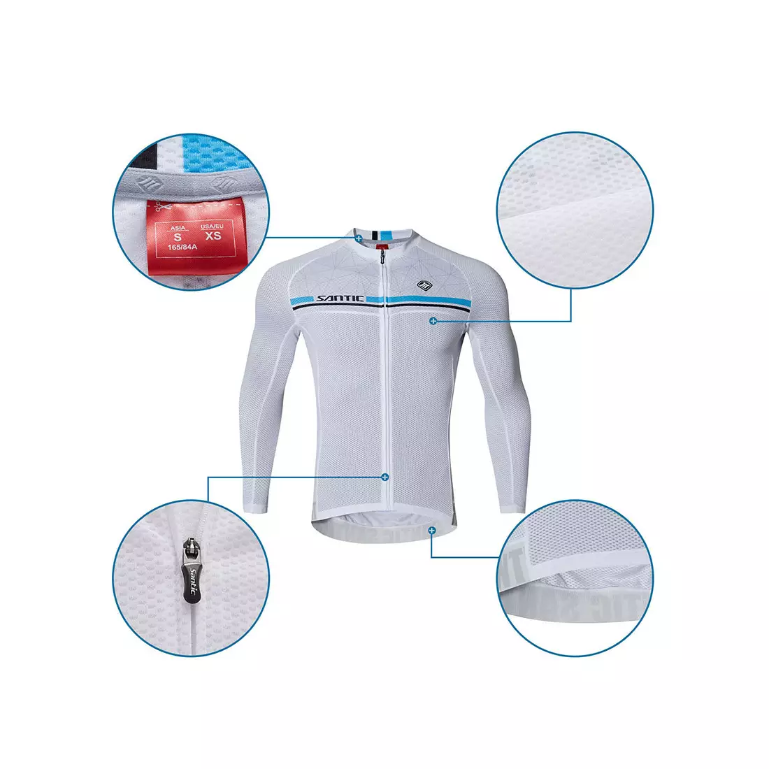 Pánsky cyklistický dres SANTIC s dlhým rukávom, biely WM7C01079W