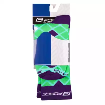 FORCE SQUARE Cyklistické ponožky, zelené a fialové 9009105
