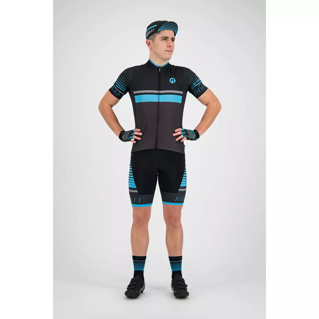 Rogelli HERO 002.237 pánske cyklistické šortky so šľapkami Hero Čierna/šedá/modrá XL