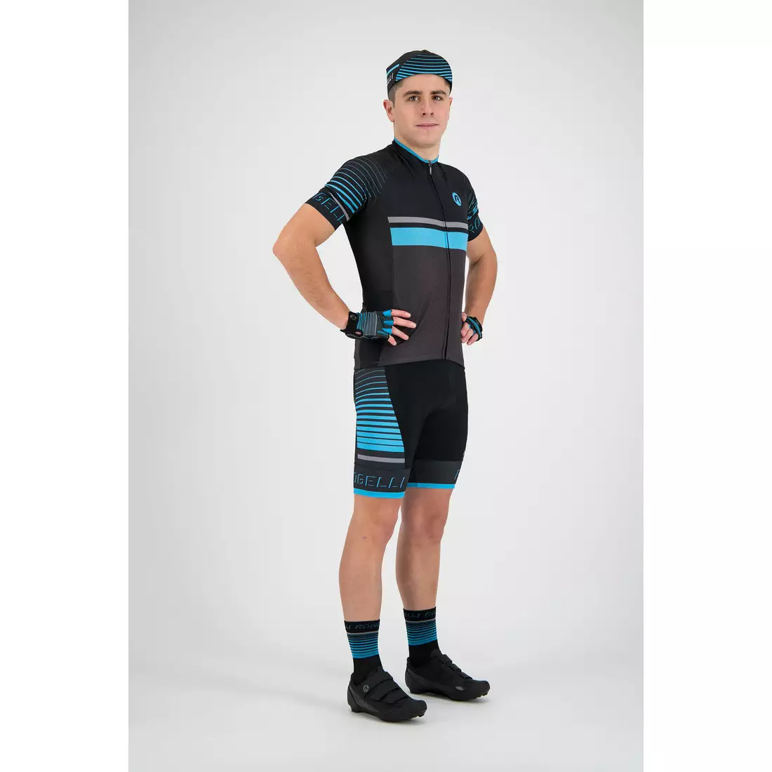Rogelli HERO 002.237 pánske cyklistické šortky so šľapkami Hero Čierna/šedá/modrá XL
