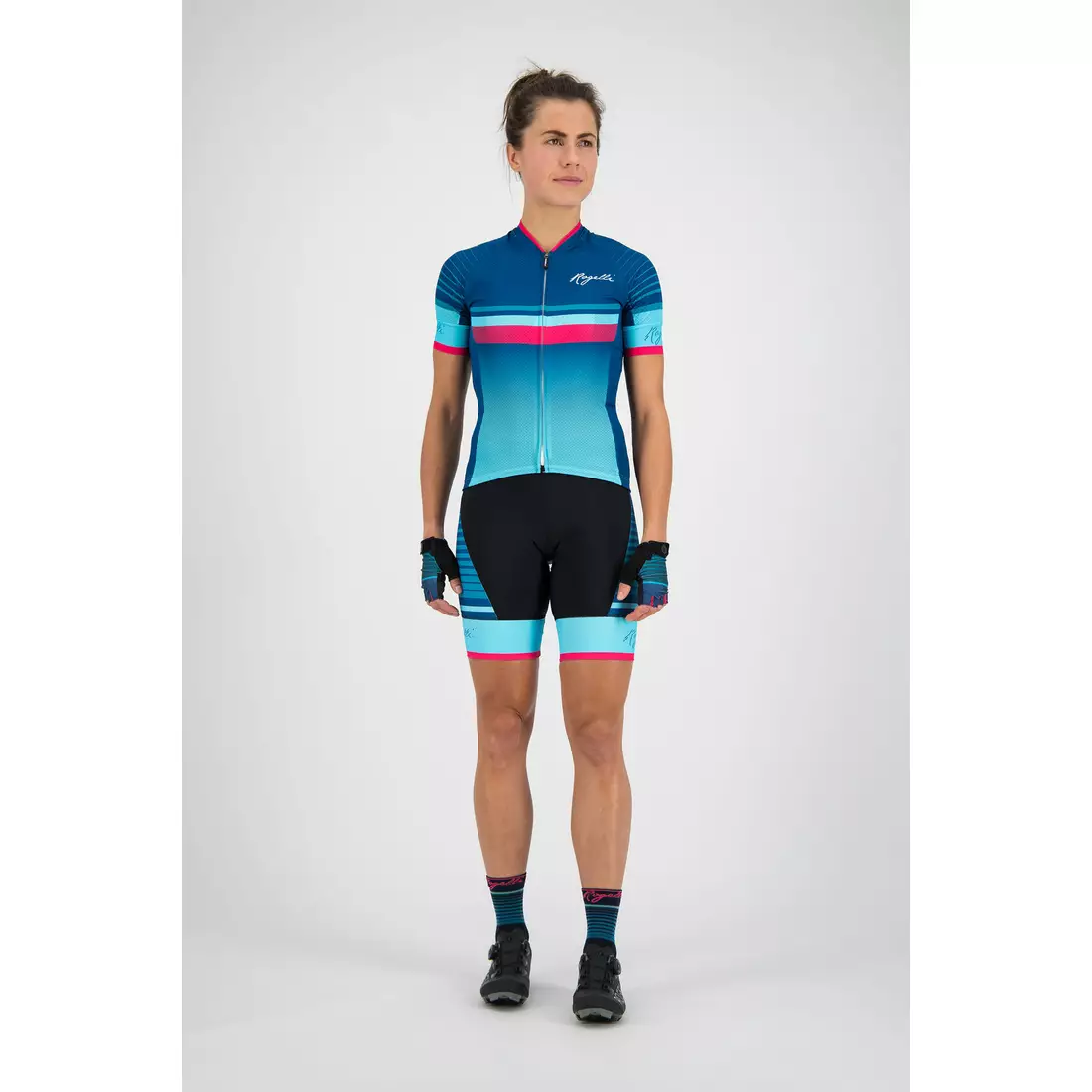 Rogelli Impress 010.287 Dámske cyklistické šortky so šľapkami Čierna/modrá/ružová