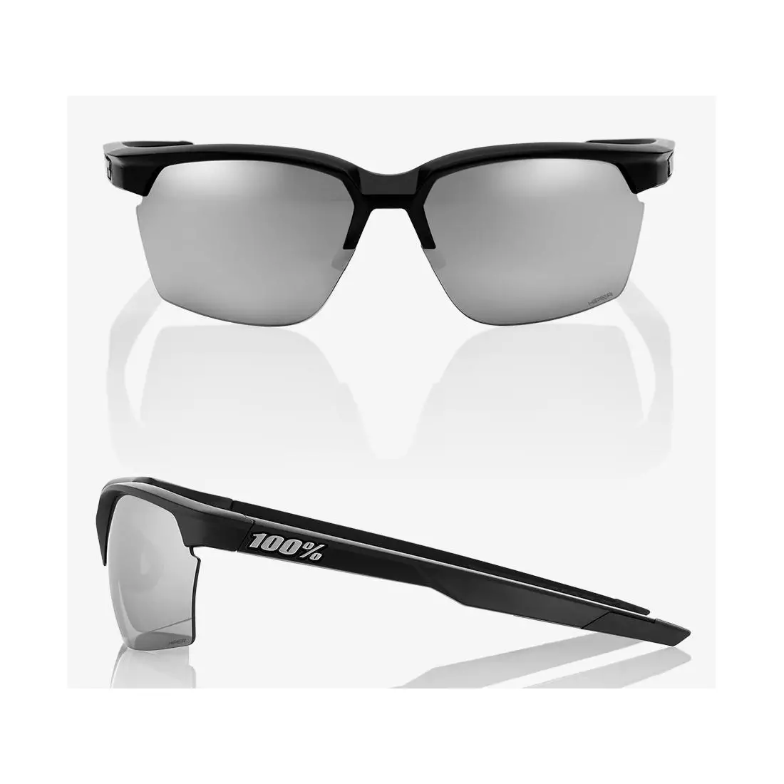 100% športové okuliare sportcoupe matte black HiPER silver mirror lens + clear lens STO-61020-019-76