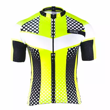 KAYMAQ M7 pánsky cyklistický dres, krátky rukáv, bielo-fluór žltá