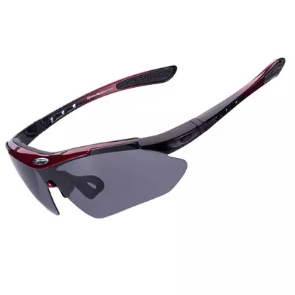 RockBros 10001 Okuliare na bicykel / šport, polarizované 5 vymeniteľných šošoviek, čierne a červené