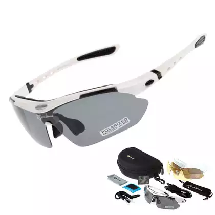 RockBros 10002 Okuliare na bicykel / šport, polarizované 5 vymeniteľných šošoviek, biele