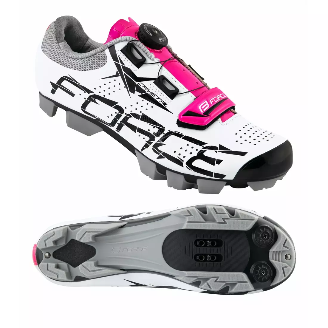 FORCE MTB CRYSTAL dámska cyklistická obuv biela a ružová 9407238