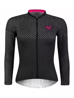 FORCE POINTS Dámsky cyklistický dres s dlhým rukávom čierny a ružový 9001435