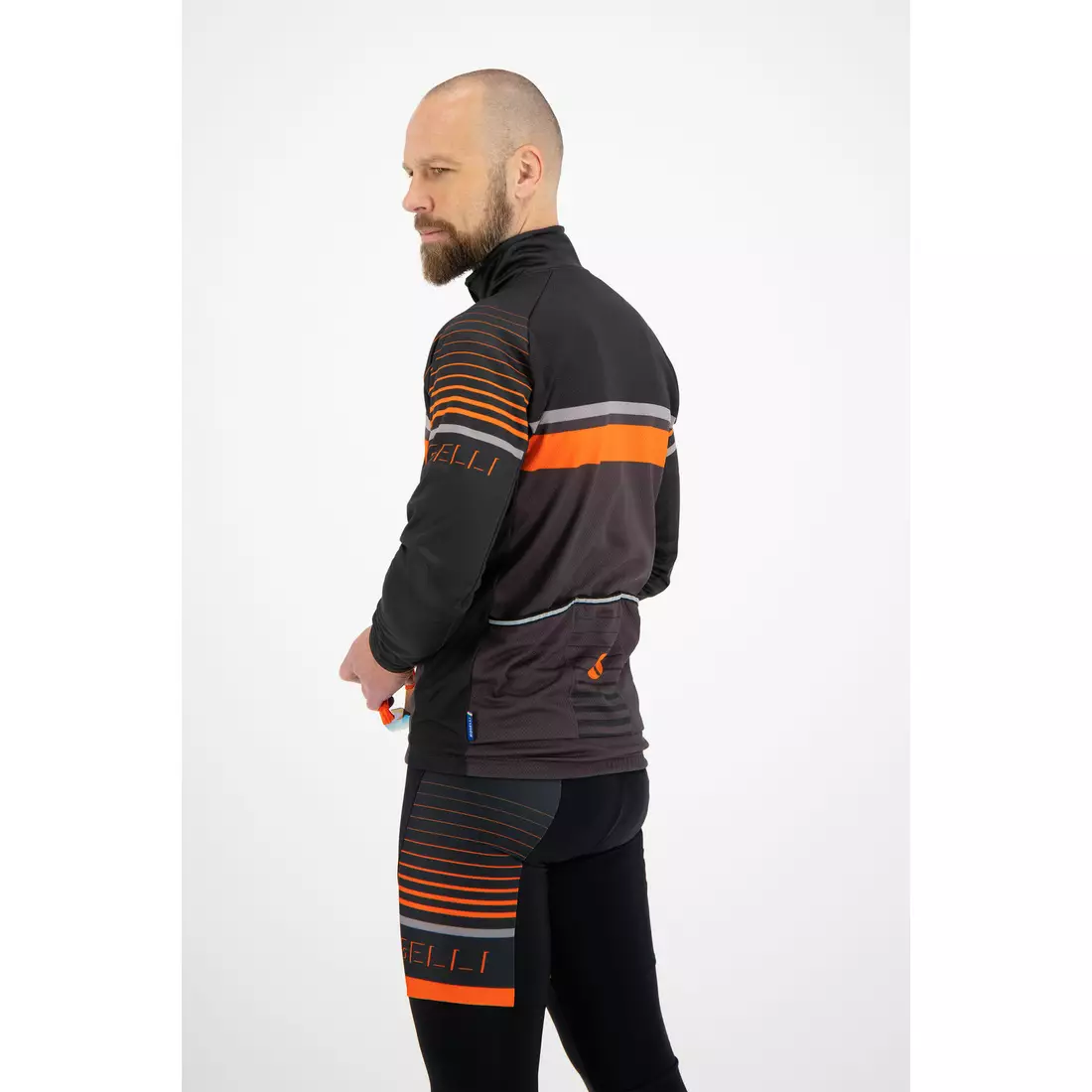 ROGELLI HERO pánska prechodná softshellová bunda na bicykel, čierna a oranžová