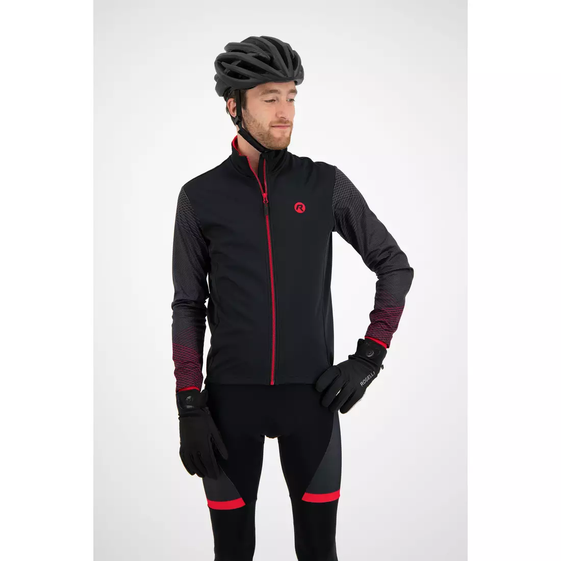 ROGELLI WIRE pánska zimná softshellová bunda na bicykel, čierna a červená