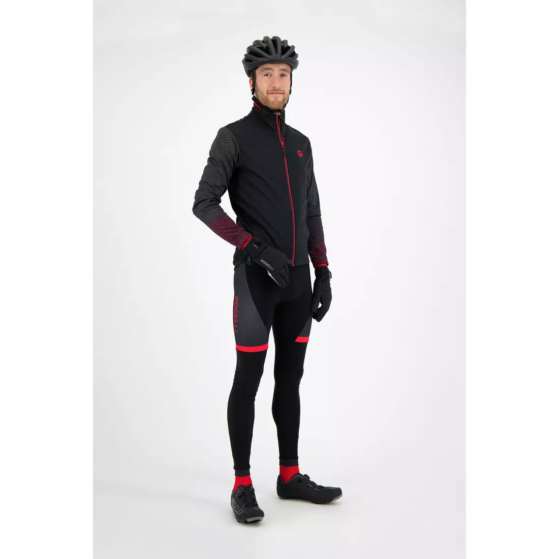ROGELLI WIRE pánska zimná softshellová bunda na bicykel, čierna a červená