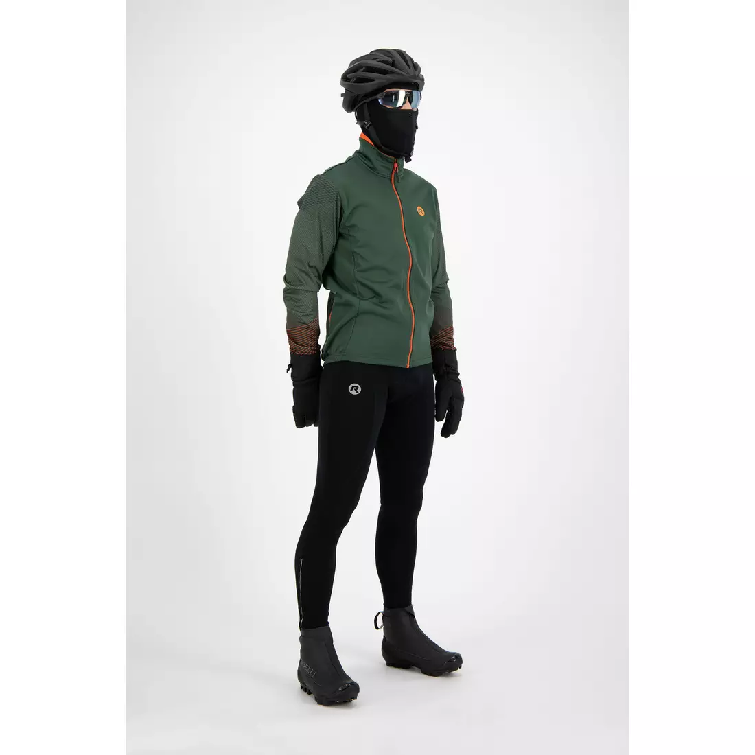 ROGELLI WIRE pánska zimná softshellová bunda na bicykel, zelená/oranžová 