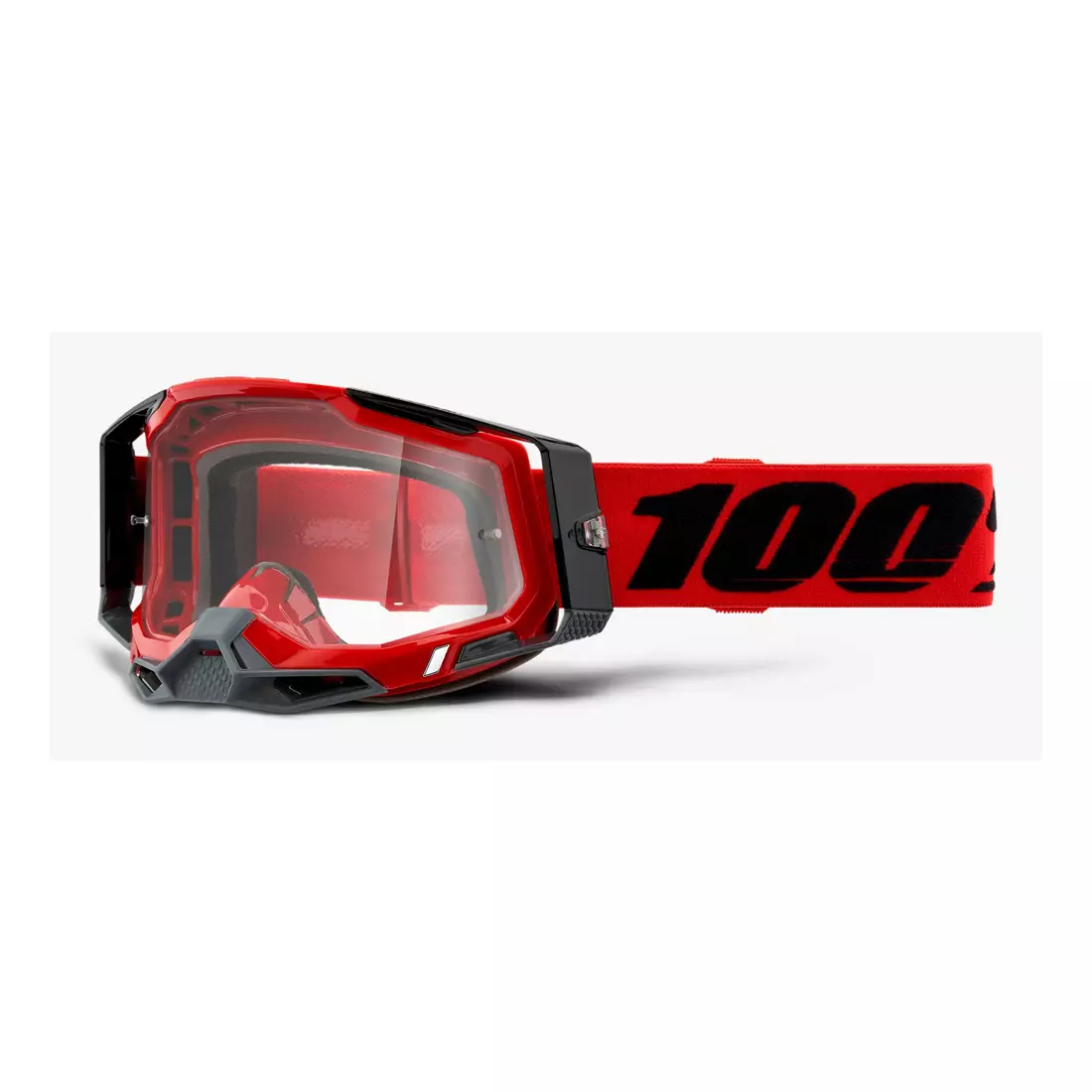 100% cyklistické okuliare RACECRAFT 2 (červené zrkadlové sklá Anti-Fog, LT 38%+/-5% + číre sklá Anti-Fog, LT 88%-92% + 10 viečok) attack red STO-50121-251-03
