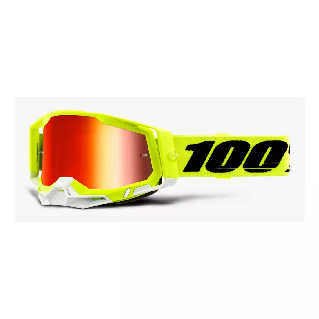 100% cyklistické okuliare RACECRAFT 2 (červené zrkadlové sklá Anti-Fog, LT 38%+/-5% + číre sklá Anti-Fog, LT 88%-92% + 10 viečok) attack yellow STO-50121-251-04