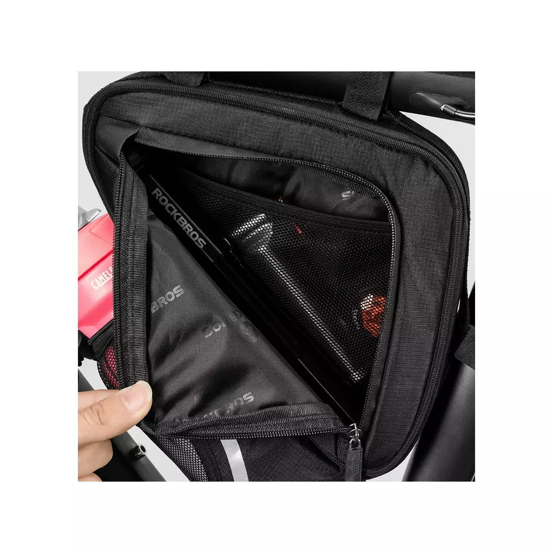 Rockbros trojuholníková rámová taška s držiakom na fľašu, čierna B54-BK