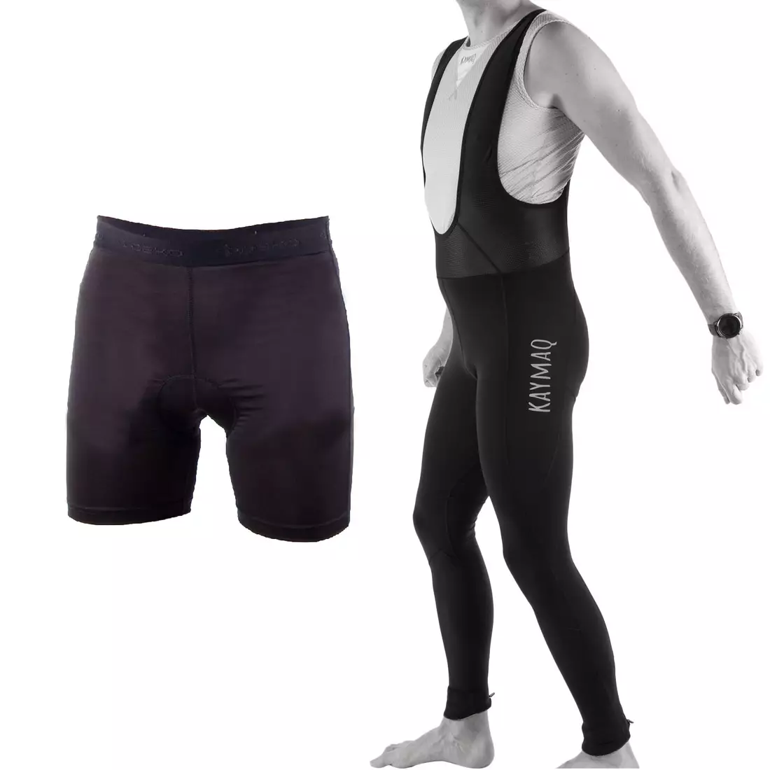 [Set] KAYMAQ zateplené nohavice s náprsenkou bez vypchávok CHAOS + DEKO cyklistické boxerky s podložkou 3D GEL