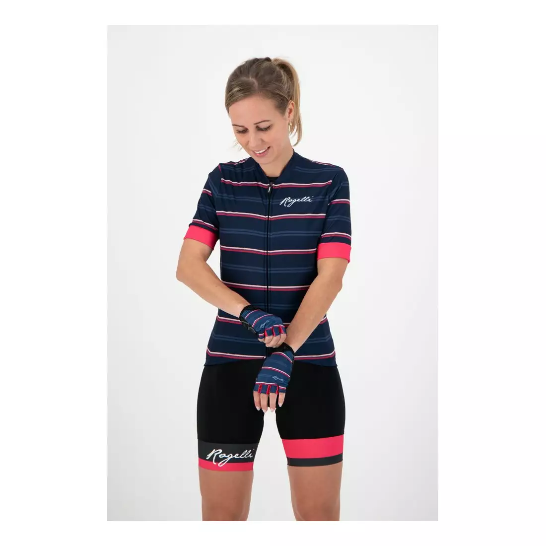 ROGELLI dámske cyklistické rukavice STRIPE blue/pink