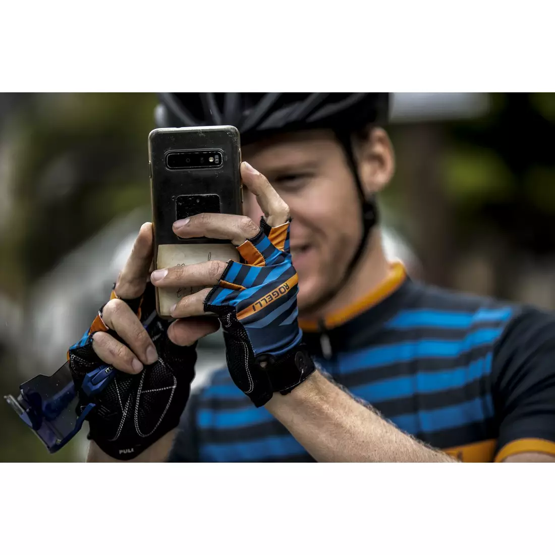 ROGELLI pánske cyklistické rukavice STRIPE blue/orange 006.312