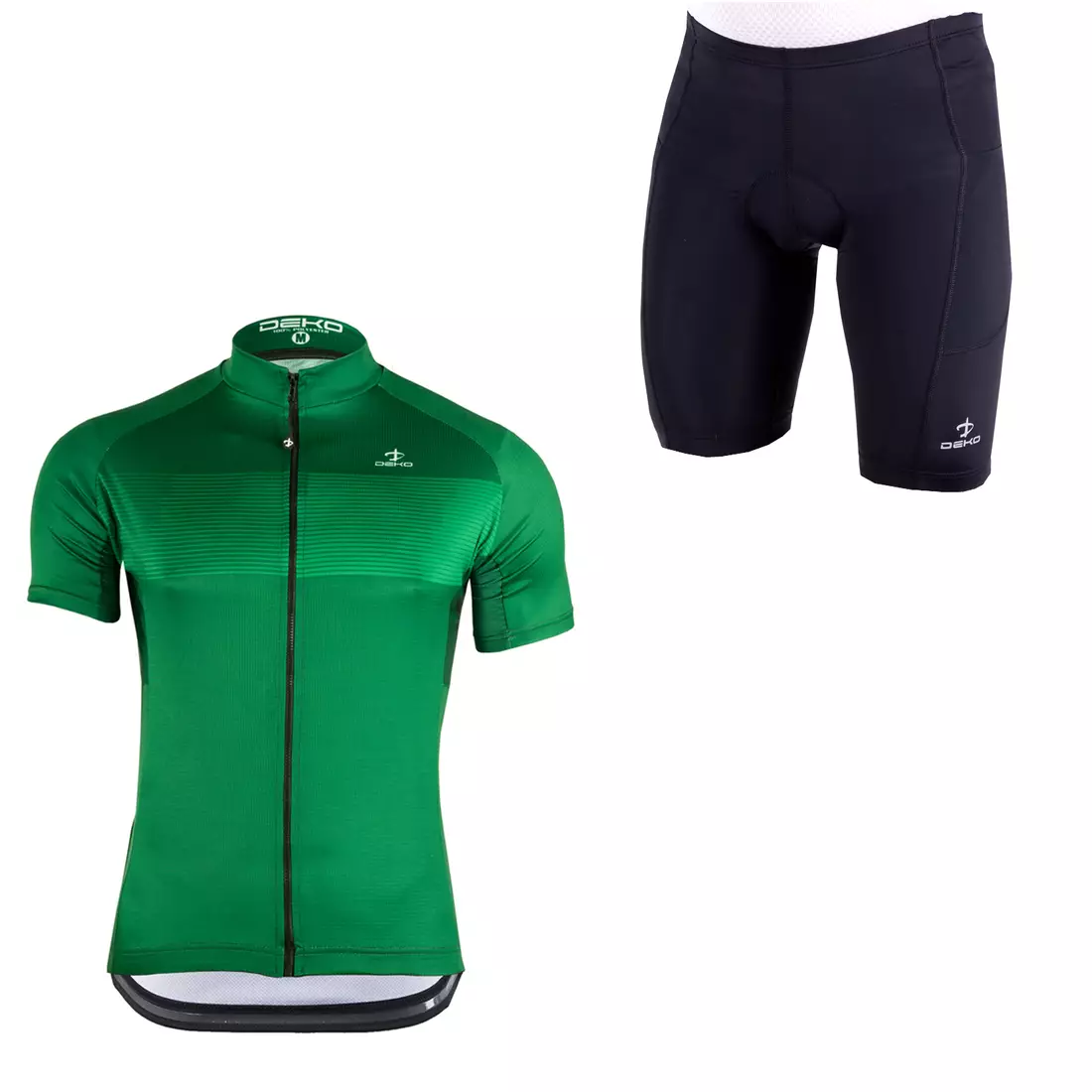 [Set] DEKO STYLE-0421 pánsky cyklistický dres s krátkym rukávom, zelená + DEKO POCKET pánske cyklistické kraťasy, čierna