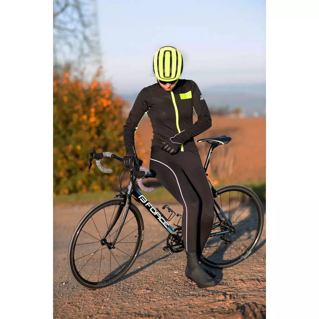 FORCE Dámske cyklistické nohavice s trakmi REFLEX LINE LADY, čierna 9003981