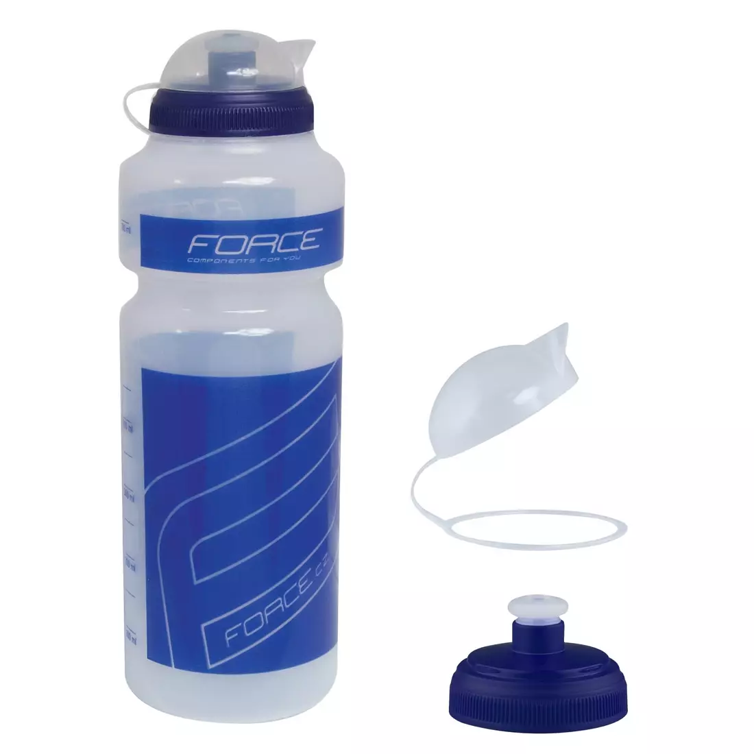 FORCE cyklistická fľaša na vodu &quot;F“ 750ml transparent blue 250766