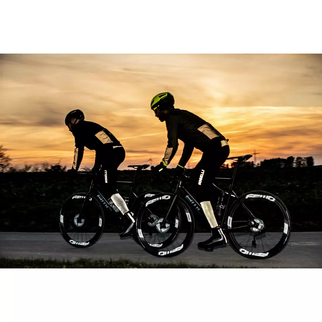 Rogelli Pánske zateplené cyklistické nohavice s trakmi ESSENTIAL HI VIS čierna ROG351016