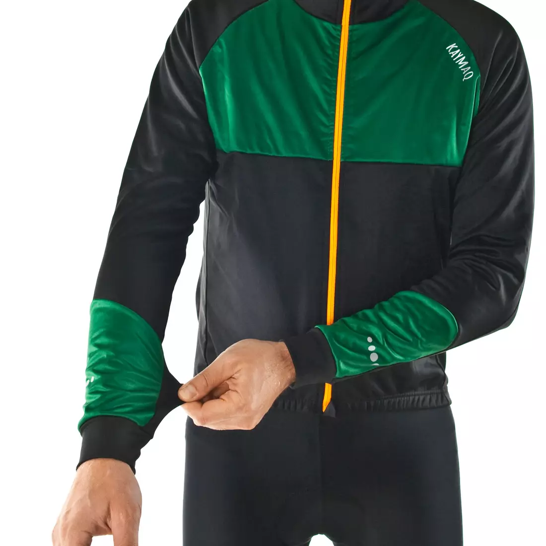 KAYMAQ JWS-002 Pánska zimná cyklistická bunda, softshell, čierno-zelený