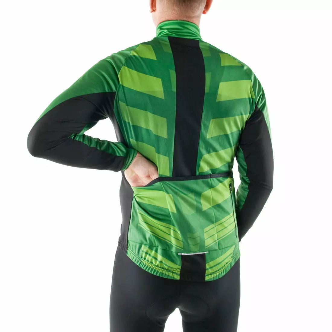 KAYMAQ pánska zimná cyklistická bunda softshell, zelená JWS-001