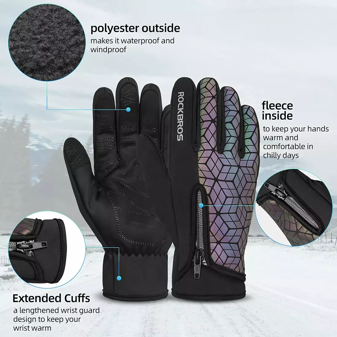 Rockbros zimné softshellové cyklistické rukavice, cameleon 16140778007