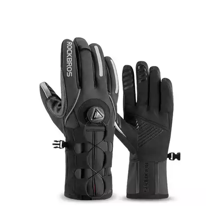 Rockbros zimowe rękawiczki rowerowe softshell z pokrętłem, czarne r.2XL S212BK