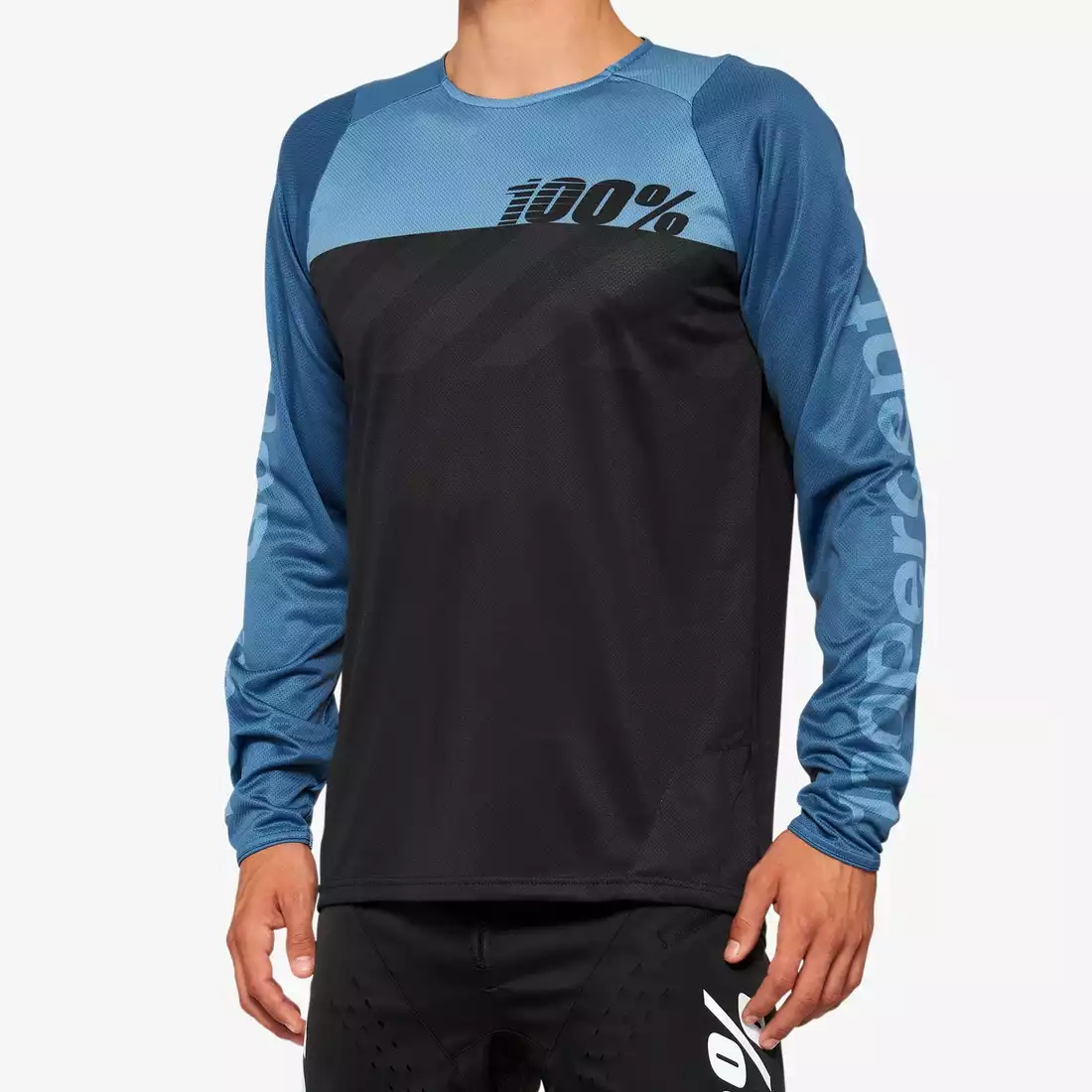 100% R-CORE pánsky cyklistický dres s dlhým rukávom, black slate blue 