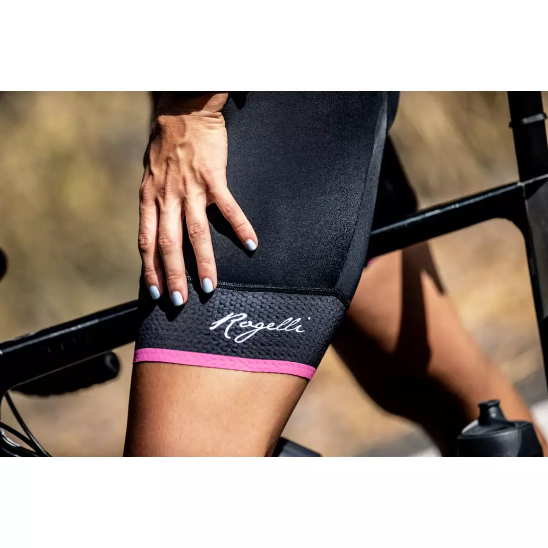 ROGELLI SELECT II Dámske cyklistické šortky s trakmi, čierno-ružové