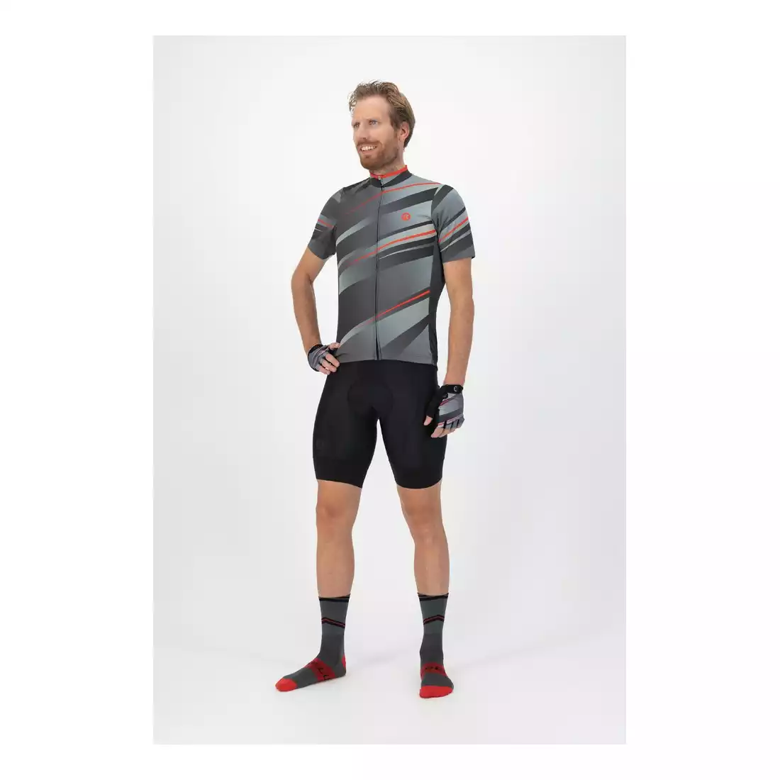 ROGELLI BUZZ Pánsky cyklistický dres, šedej a červenej 