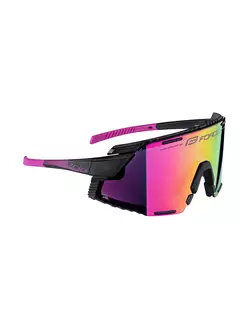 FORCE GRIP Športové okuliare, fialové šošovky REVO,  čierna a ružová