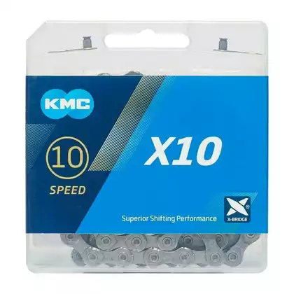 KMC X10 Reťaz na bicykel 10-rýchlostná, 114 článkov, Šedá
