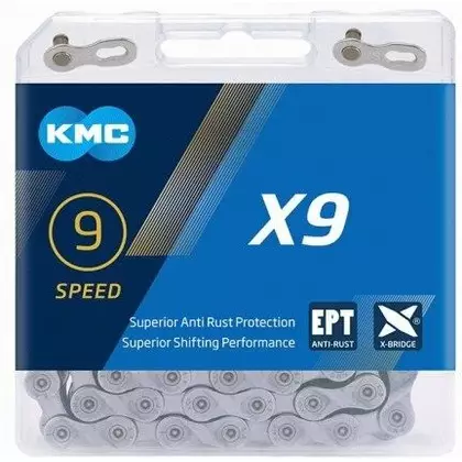 KMC X9 EPT reťaz na bicykel 9-rýchlostná, 114 článkov, strieborná