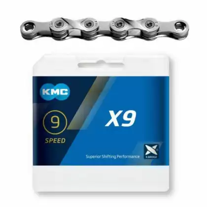 KMC X9 Reťaz na bicykel, 9-rýchlostná, 114 článkov, strieborná