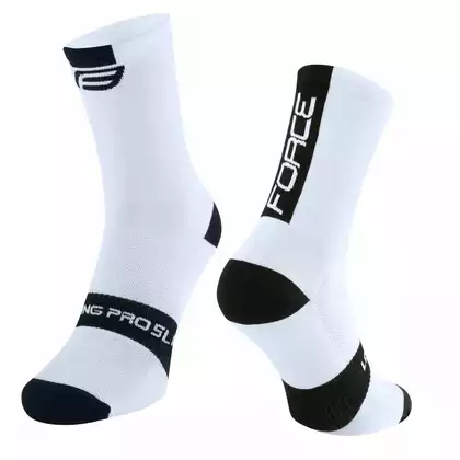 FORCE LONG PRO SLIM cyklistické ponožky, čierna a biela