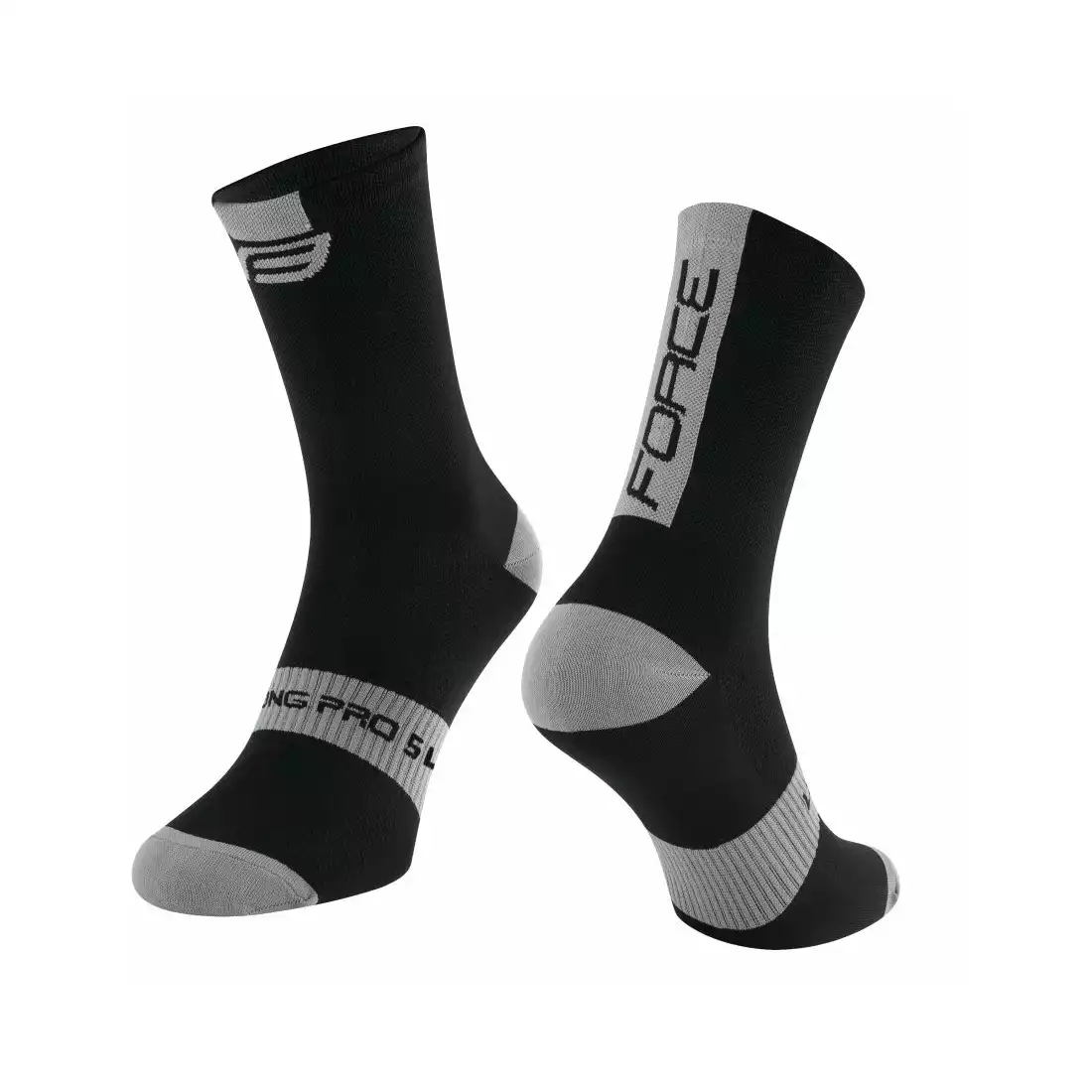 FORCE LONG PRO SLIM cyklistické ponožky, čierna a sivá
